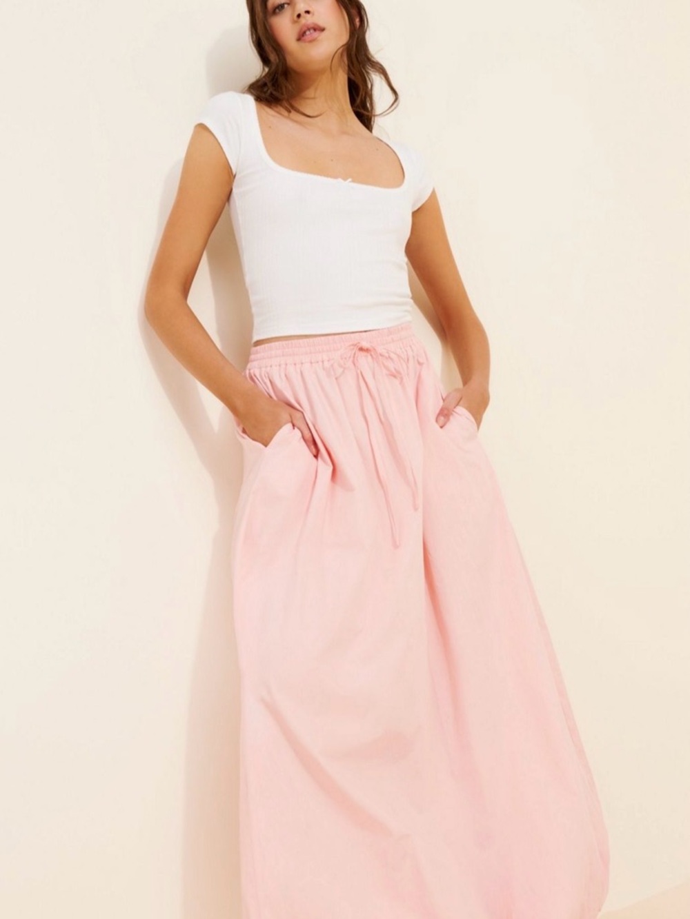 Anthropologie Pink Drawstring Maxi Skirt - Picture 2 of 6